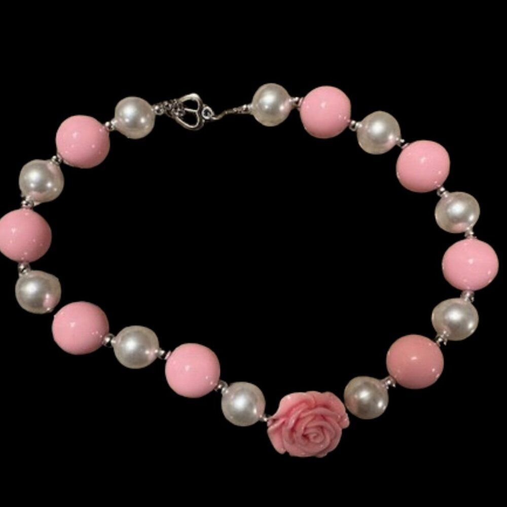 Pink Rose Chunky Bead Necklace 4177 new